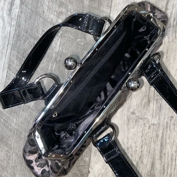 SOURPUSS GRAY & BLACK LEOPARD PURSE Rockabilly Punk Pinup RARE